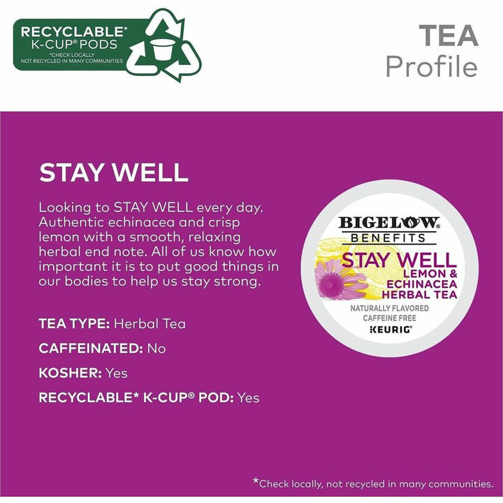 Image of Bigelow® 2025CT Lemon & Echinacea Herbal Tea, 22 K-Cup, Caffeine-free, 4 / Carton