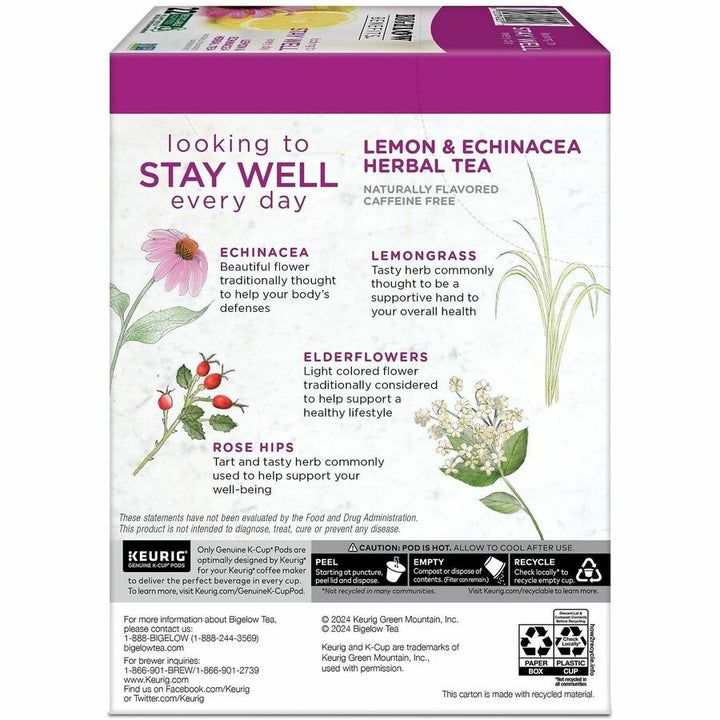 Image of Bigelow® 2025CT Lemon & Echinacea Herbal Tea, 22 K-Cup, Caffeine-free, 4 / Carton