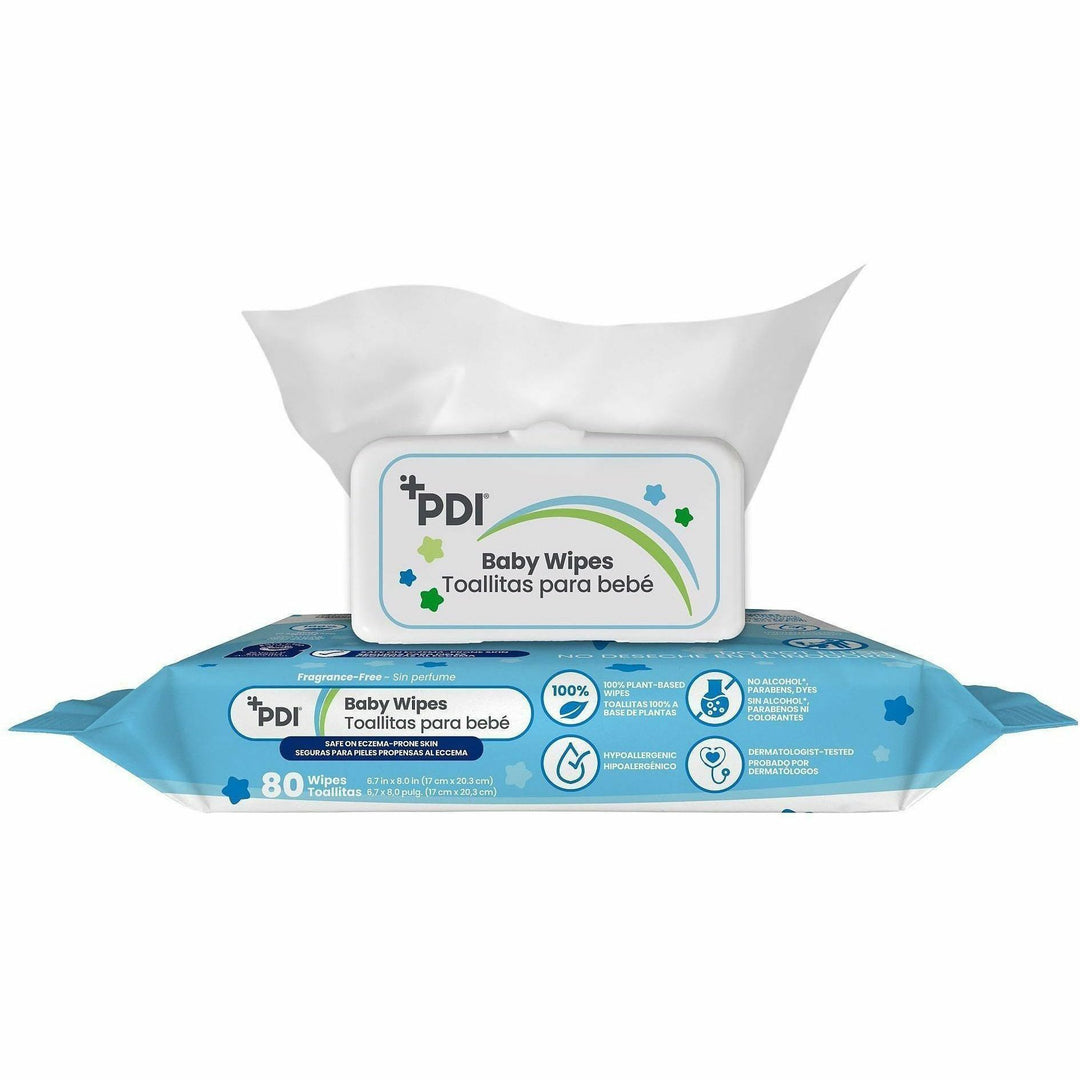 Image of PDI Nice 'N Clean M41580 pH-Balanced Baby Wipes for Sensitive Skin, 8" W x 6.70" Length, Blue, 80 / Each