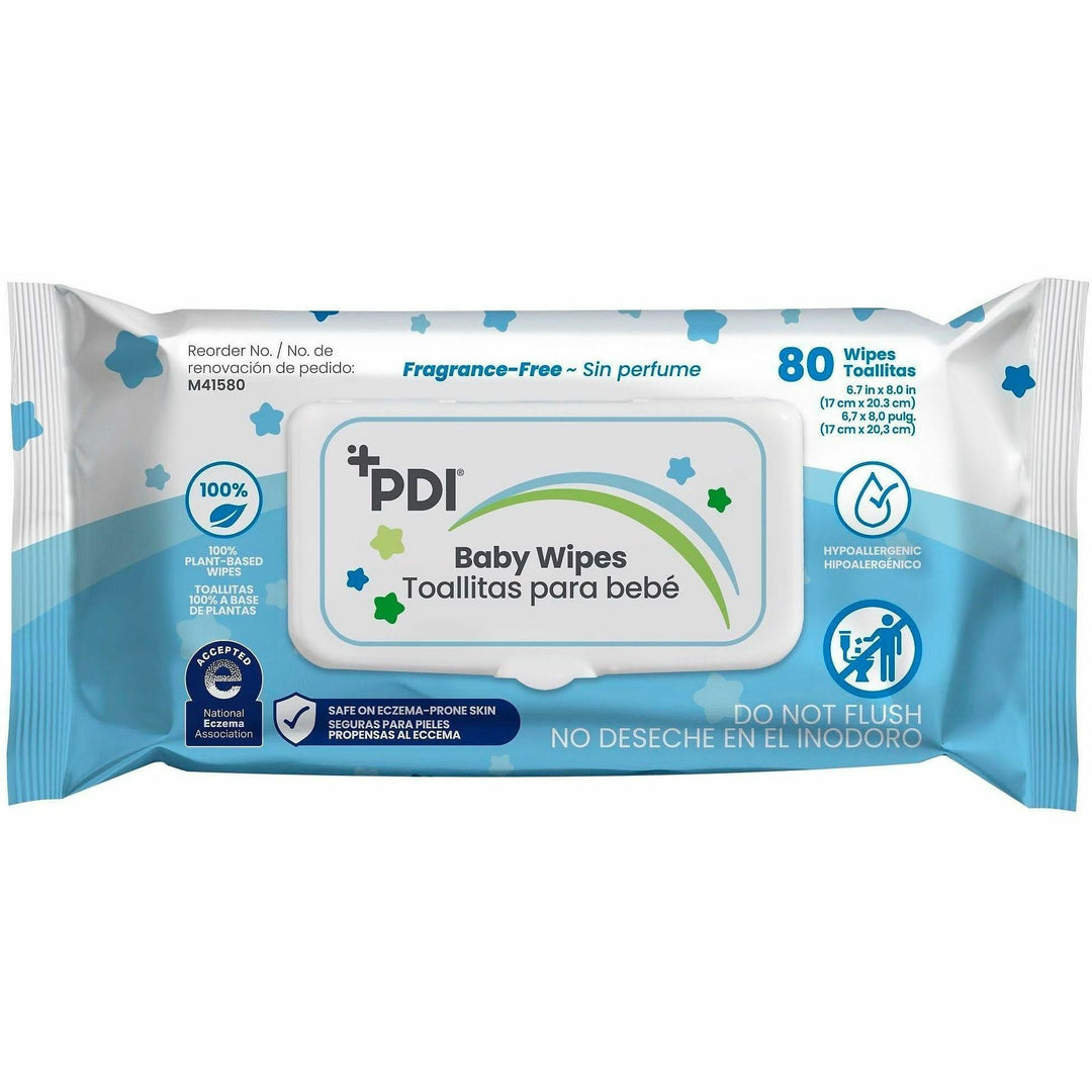 Image of PDI Nice 'N Clean M41580 pH-Balanced Baby Wipes for Sensitive Skin, 8" W x 6.70" Length, Blue, 80 / Each