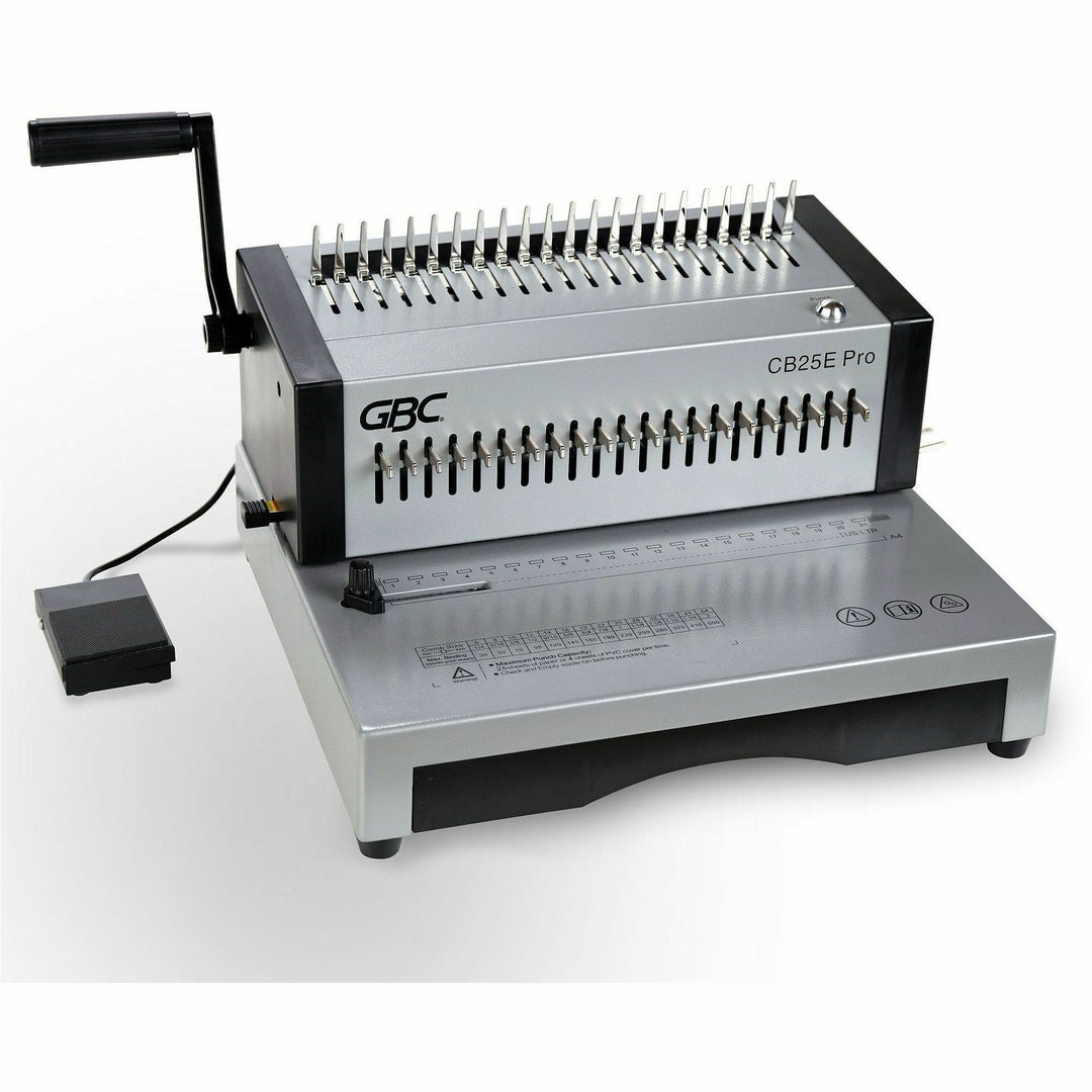 Image of GBC CombBind CB25E Pro Punch/Bind Machine, CombBind, 500 Sheet(s) Bind, 25 Punch, 9.9" H x 15.4" W x 13.9" Depth, Gray, 1 Each