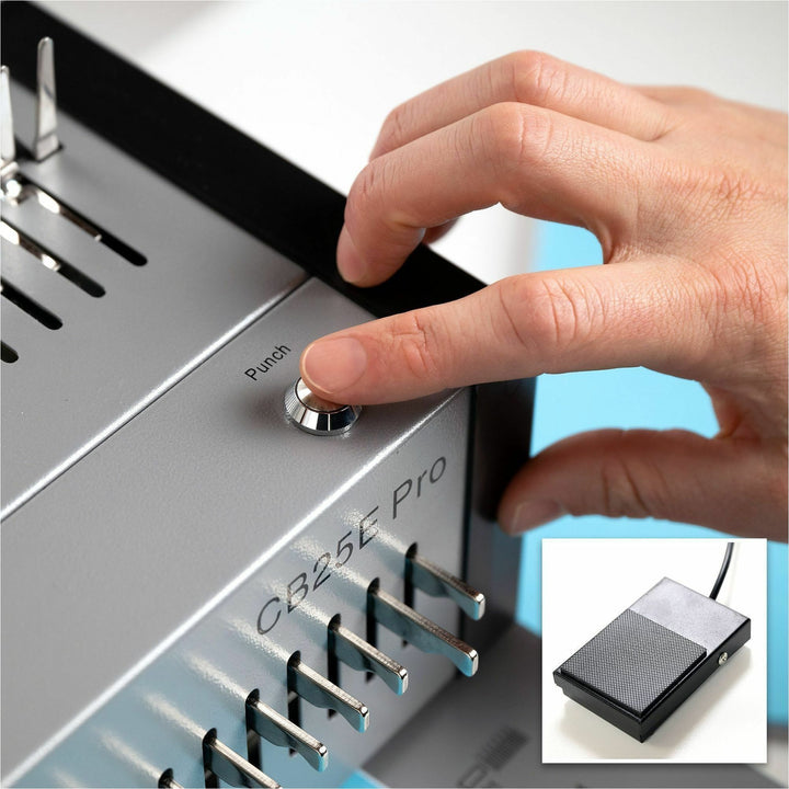 Image of GBC CombBind CB25E Pro Punch/Bind Machine, CombBind, 500 Sheet(s) Bind, 25 Punch, 9.9" H x 15.4" W x 13.9" Depth, Gray, 1 Each