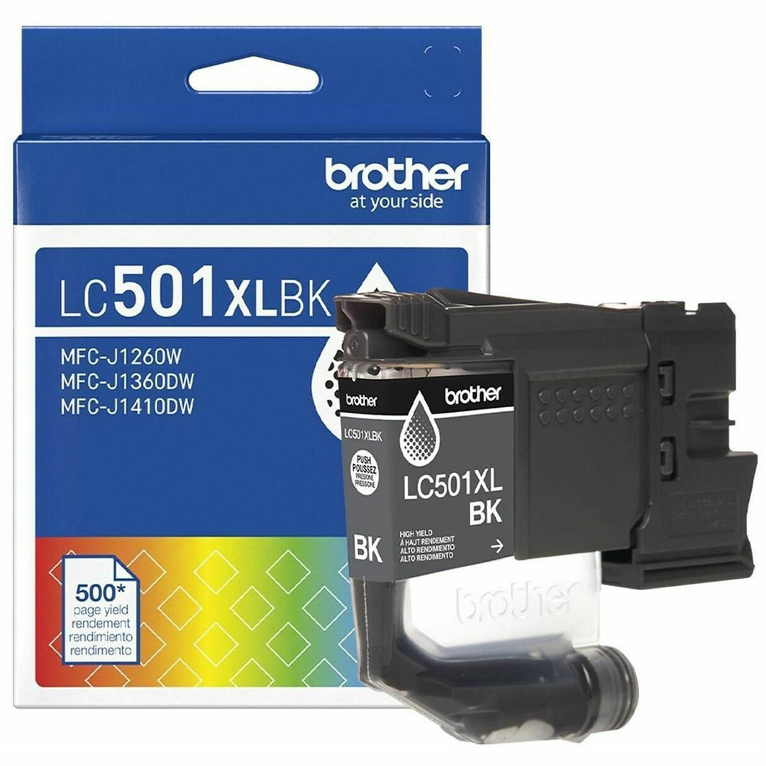 Image of Brother LC501XLBKS Genuine LC501XLBK High Yield Black Ink Cartridge, 500 Pages, 1 Each