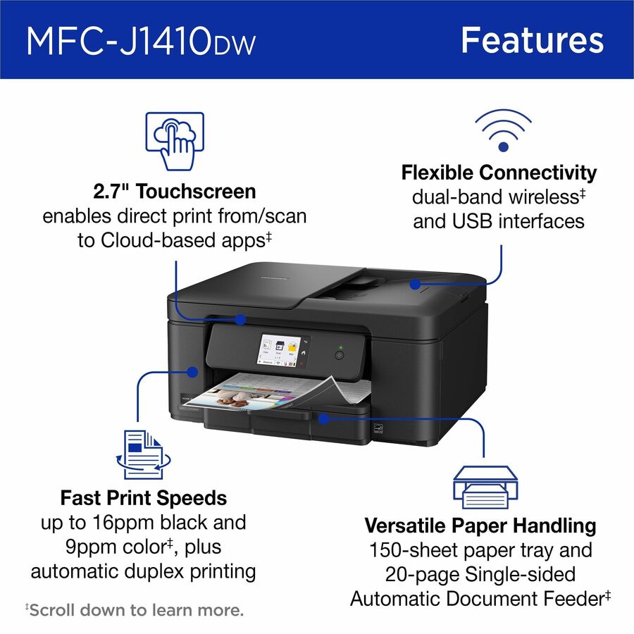Image of Brother Work Smart MFC-J1410DW Wireless Colour Inkjet All-in-One Printer With 2.7" Colour Touchscreen & Auto Duplex Printing