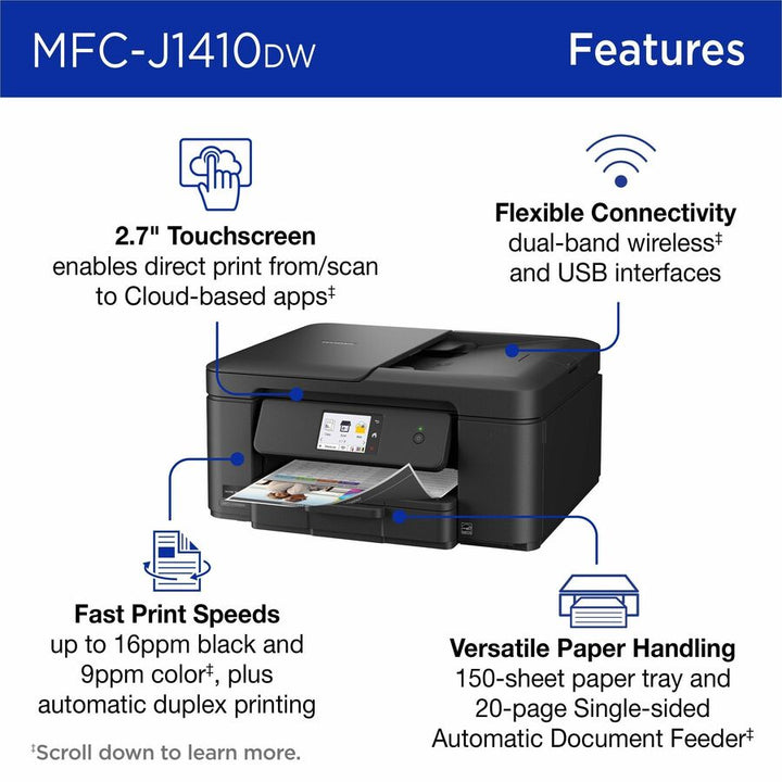 Image of Brother Work Smart MFC-J1410DW Wireless Colour Inkjet All-in-One Printer With 2.7" Colour Touchscreen & Auto Duplex Printing