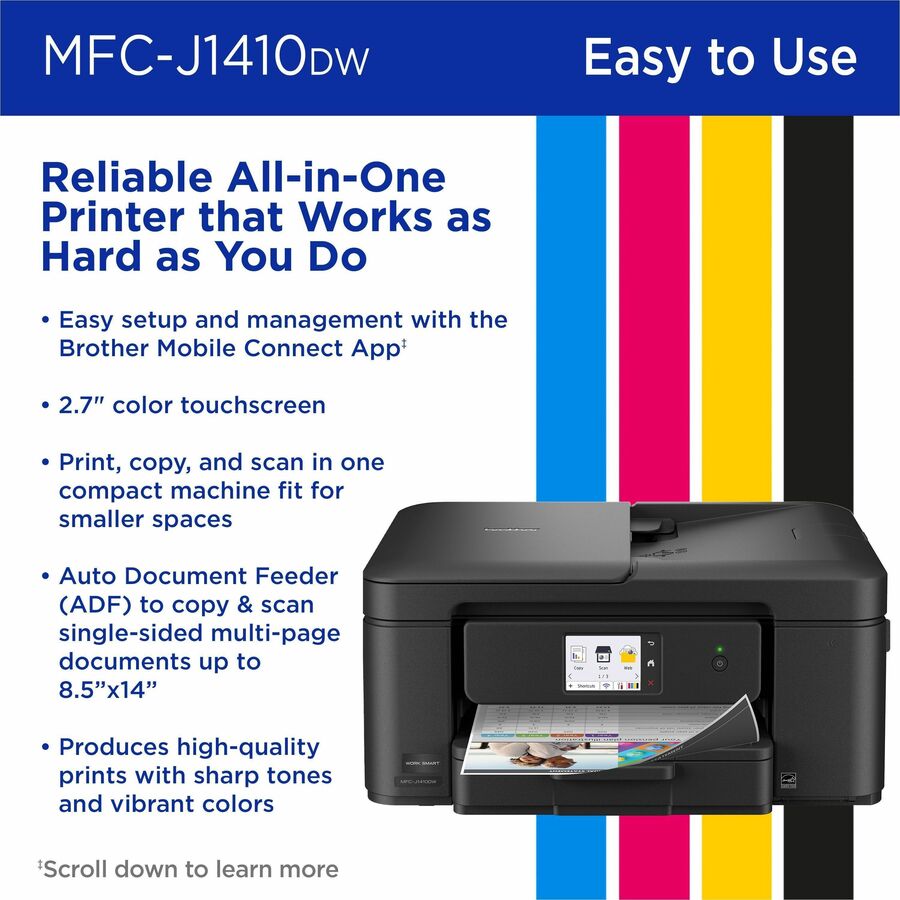 Image of Brother Work Smart MFC-J1410DW Wireless Colour Inkjet All-in-One Printer With 2.7" Colour Touchscreen & Auto Duplex Printing