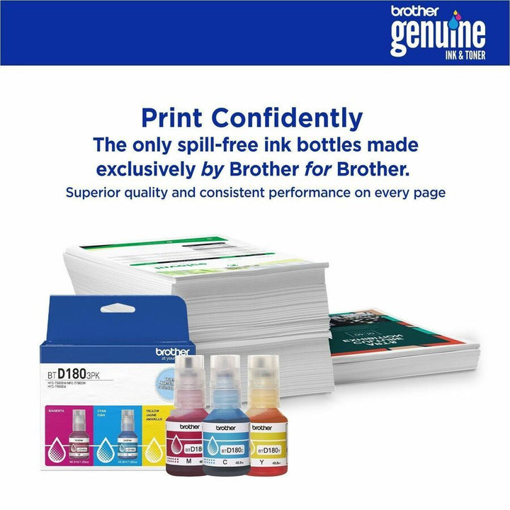 Image of Brother Genuine BTD1803PK 3-Pack High Yield Cyan, Magenta, and Yellow Ink Bottles, Inkjet, Cyan, Magenta, Yellow, 5000 Pages, High Yield, 3 / Pack