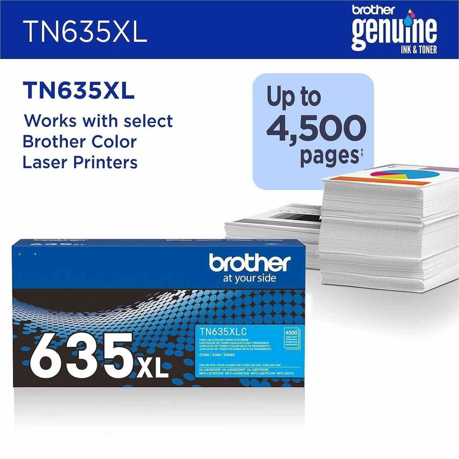 Image of Brother TN635XLC High Yield Toner Cartridge, 4500 pages, 1 Each