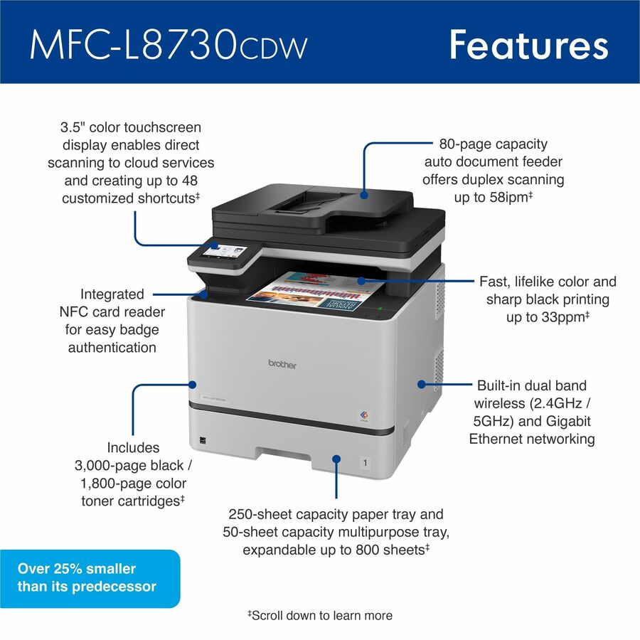 Image of Brother MFC-L8730CDW Business Color Laser All-in-One Printer