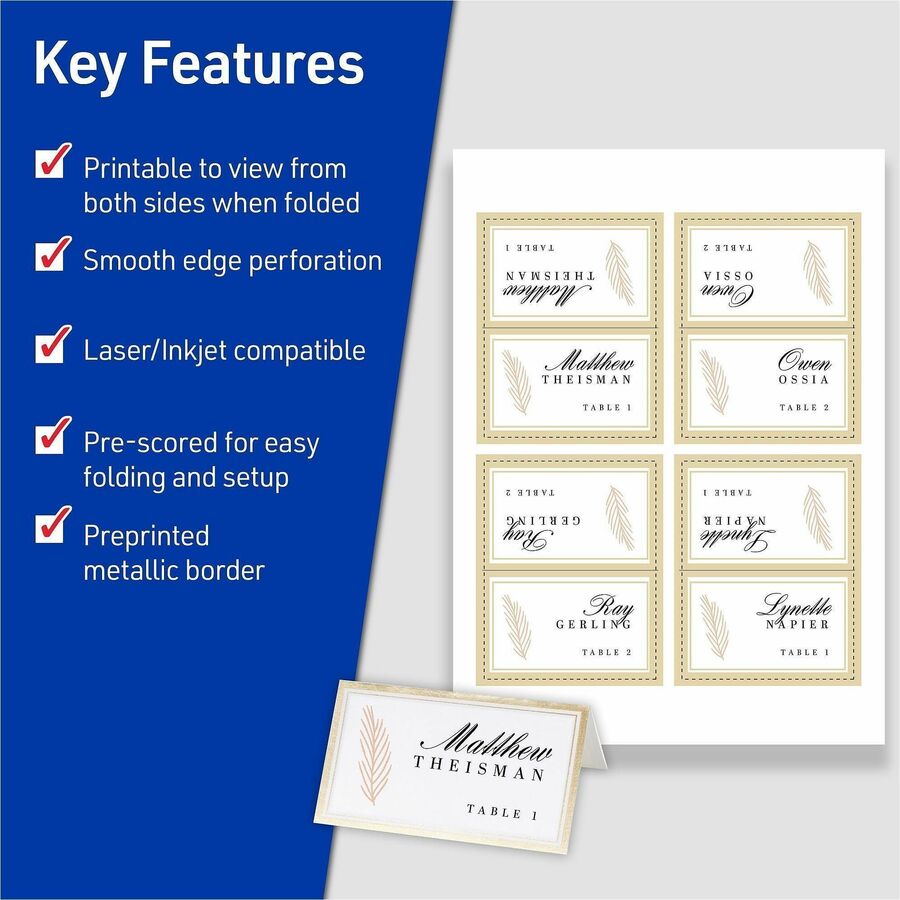 Image of Avery 03328 Tent Card, Letter, 8 1/2" x 11", 65 lb Basis Weight, 176 g/m² Grammage, Micro Perforated, Pre-scored, Printable, White, 80 / Pack