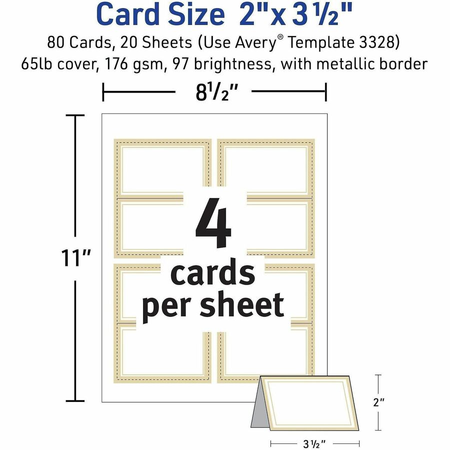 Image of Avery 03328 Tent Card, Letter, 8 1/2" x 11", 65 lb Basis Weight, 176 g/m² Grammage, Micro Perforated, Pre-scored, Printable, White, 80 / Pack