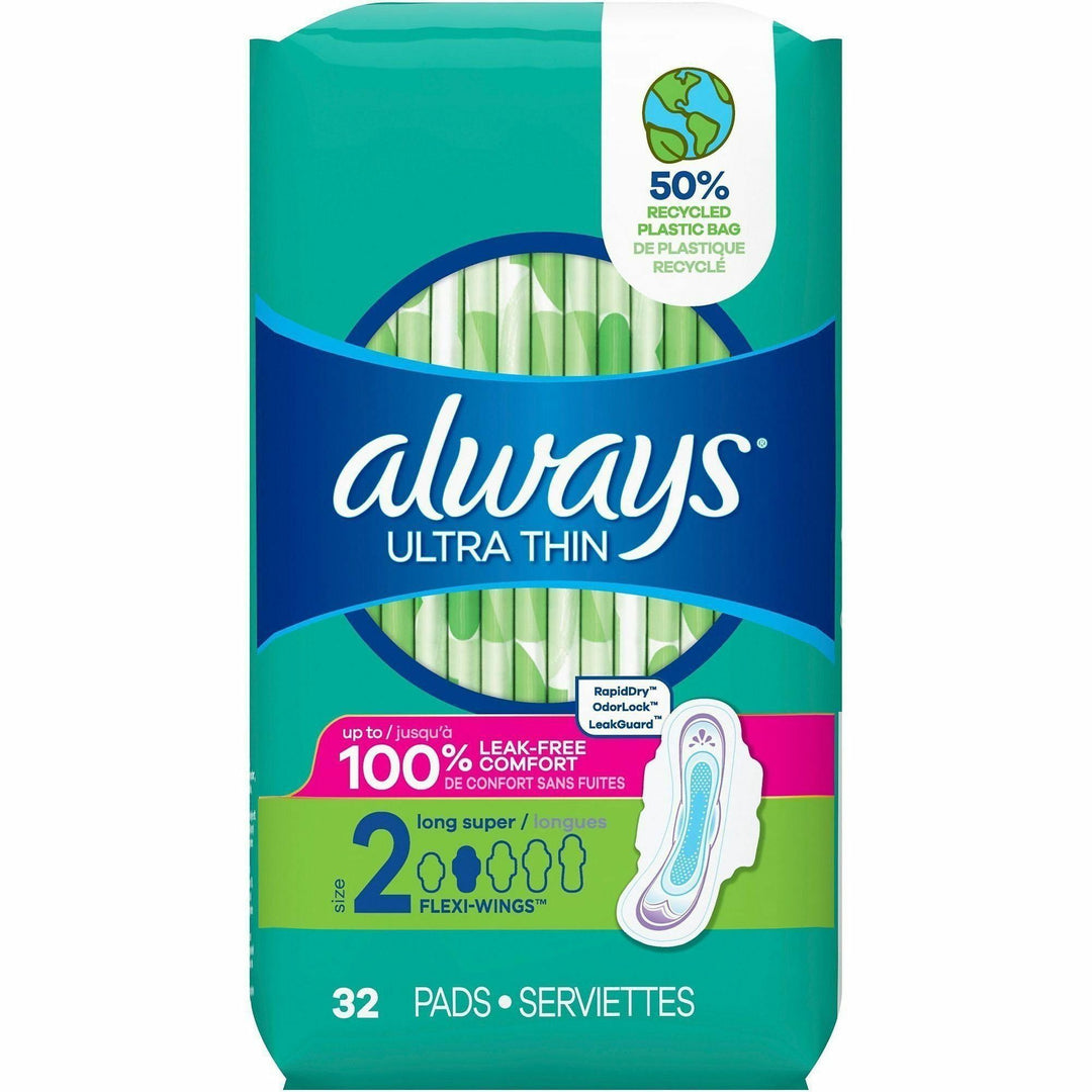 Image of Always 97020CT Flexi-Wing Ultra Thin Pads, Size 2, With Wings, Super, Anti-leak, Unscented, Odor-absorbing, Comfortable, 3 / Carton