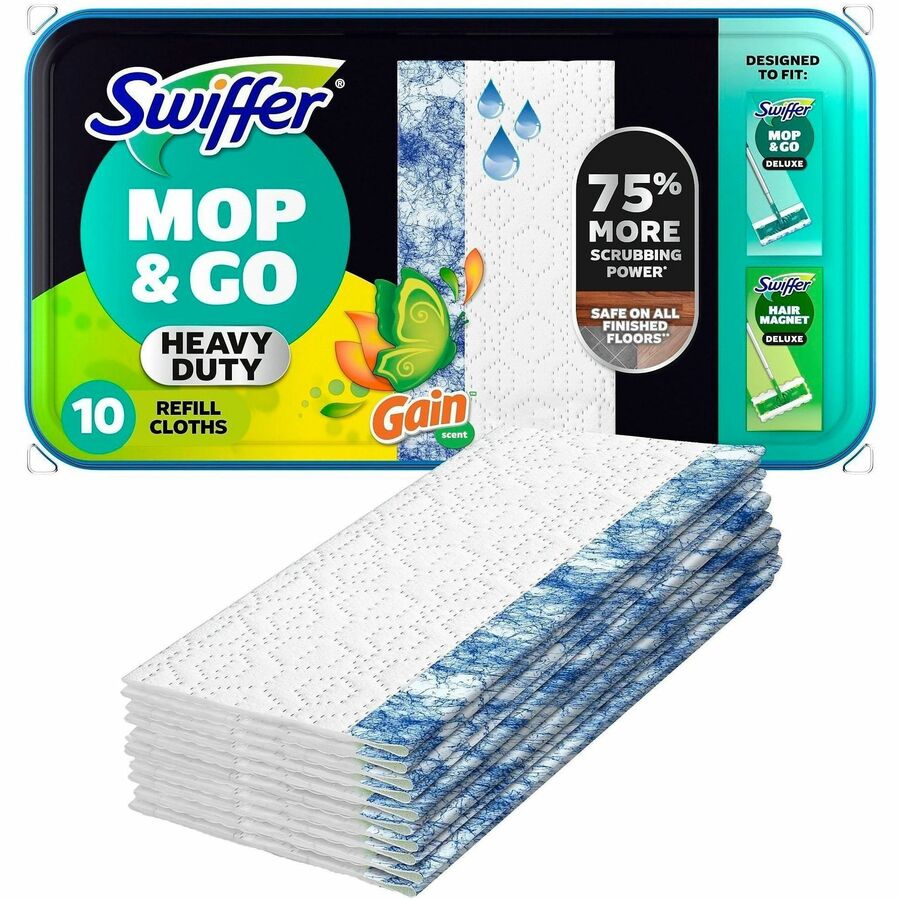 Image of Swiffer 76471CT Sweeper HvyDty Mop Cloths, Gain Original Scent, Heavy Duty, Blue, 10 Cloths/Pack, 6 / Carton