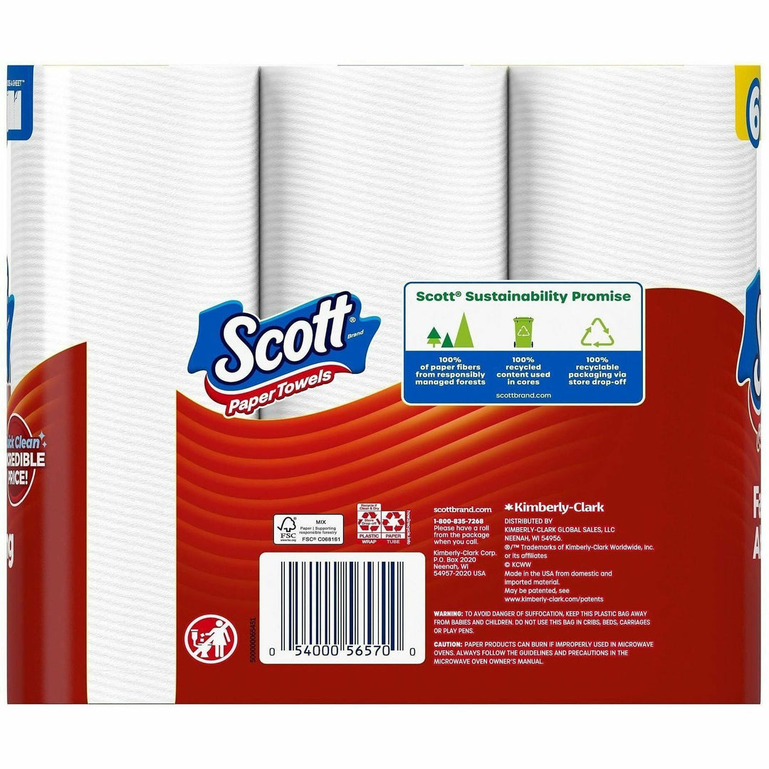 Image of Scott 56570 Choose-A-Sheet Paper Towels, 62 Sheets/Roll, White, Paper, 6 / Pack