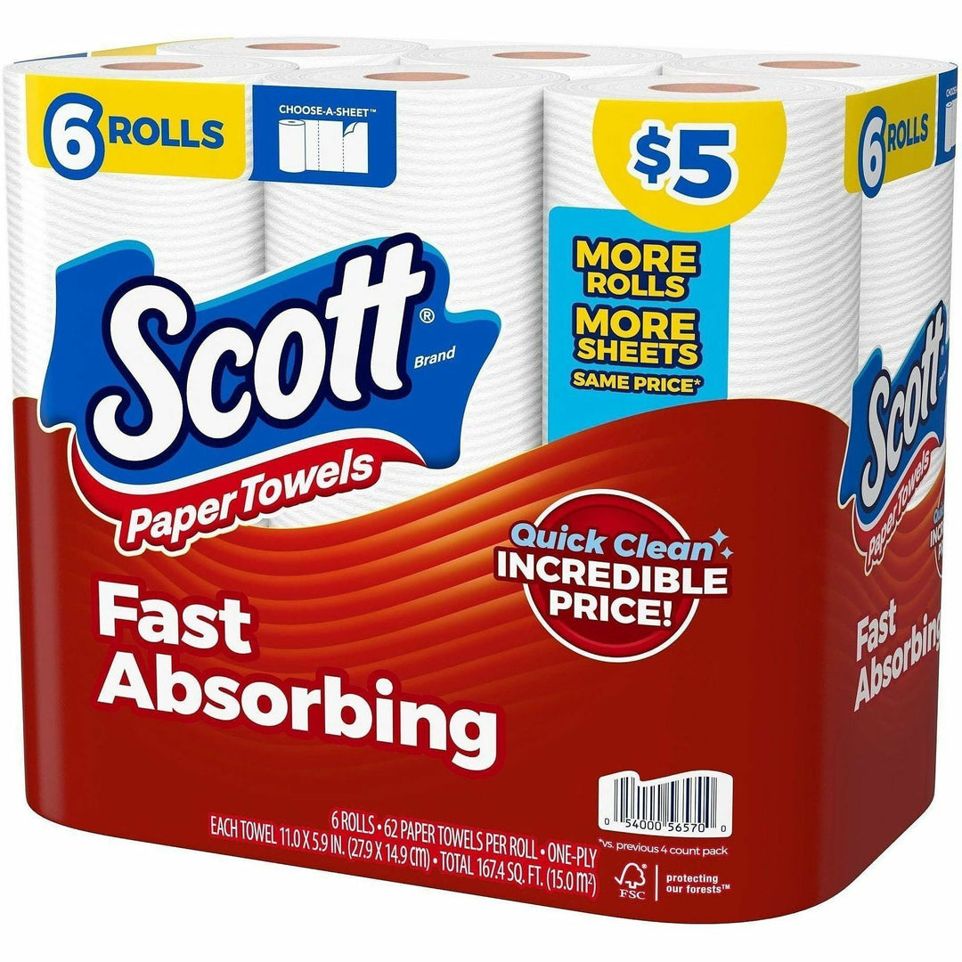Image of Scott 56570 Choose-A-Sheet Paper Towels, 62 Sheets/Roll, White, Paper, 6 / Pack