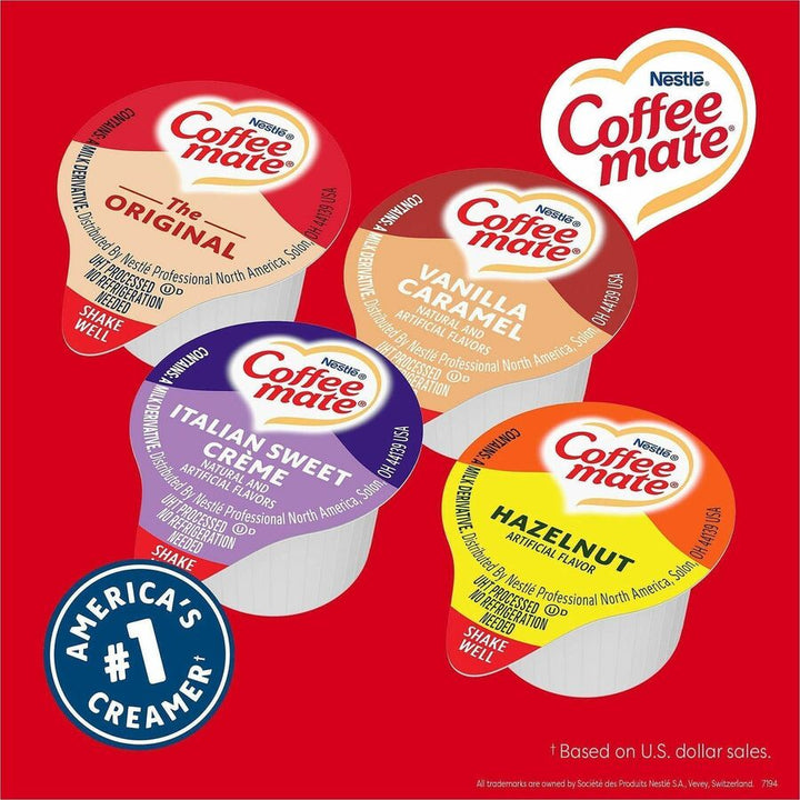 Image of Coffee mate 40283 Liquid Creamer Singles, Original, Hazelnut, Italian Sweet Creme, Vanilla Caramel Flavor, 1 Serving, 1 Carton