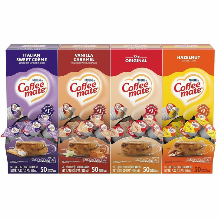 Image of Coffee mate 40283 Liquid Creamer Singles, Original, Hazelnut, Italian Sweet Creme, Vanilla Caramel Flavor, 1 Serving, 1 Carton