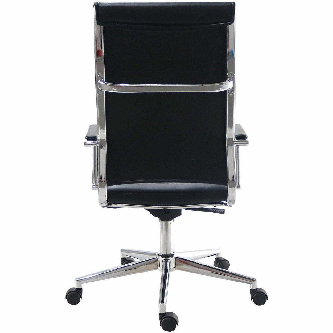 Image of Lorell 63220 Tempo Modern High-Back Executive Chair, Chrome Frame Material, High Back, Black, Leather, Chrome, Armrest, 1 Each