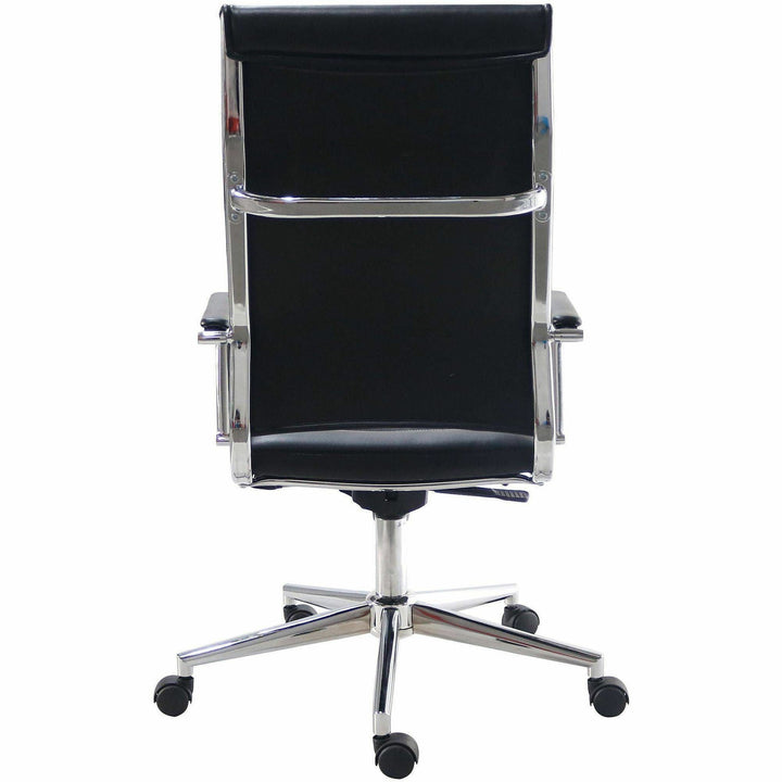 Image of Lorell 63220 Tempo Modern High-Back Executive Chair, Chrome Frame Material, High Back, Black, Leather, Chrome, Armrest, 1 Each