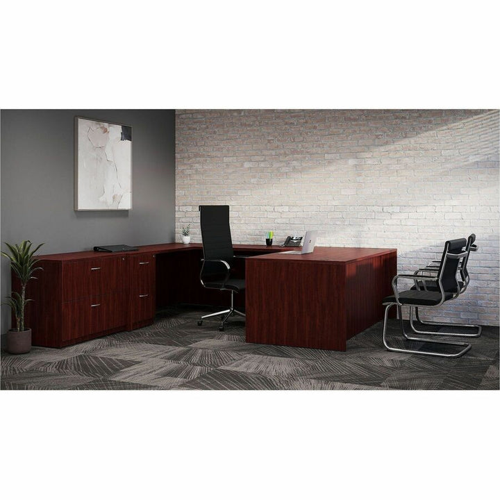 Image of Lorell 63220 Tempo Modern High-Back Executive Chair, Chrome Frame Material, High Back, Black, Leather, Chrome, Armrest, 1 Each