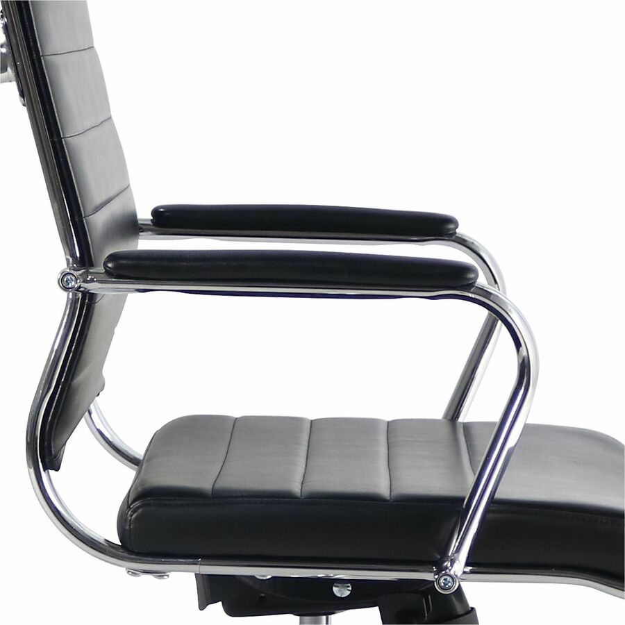 Image of Lorell 63221 Tempo Modern Mid-Back Manager Chair, Chrome Frame Material, Mid Back, Black, Leather, Chrome, Armrest, 1 Each