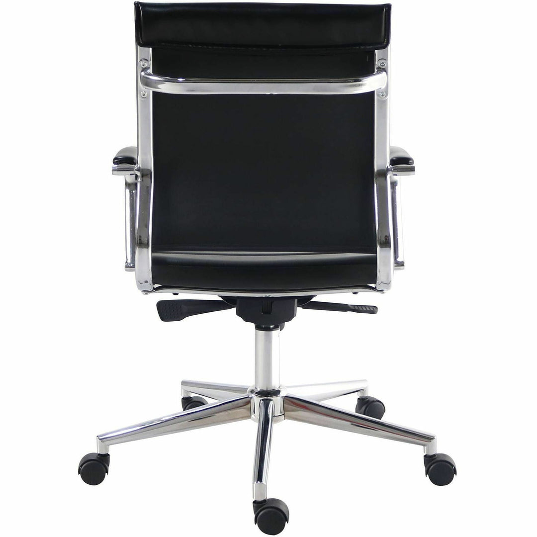 Image of Lorell 63221 Tempo Modern Mid-Back Manager Chair, Chrome Frame Material, Mid Back, Black, Leather, Chrome, Armrest, 1 Each