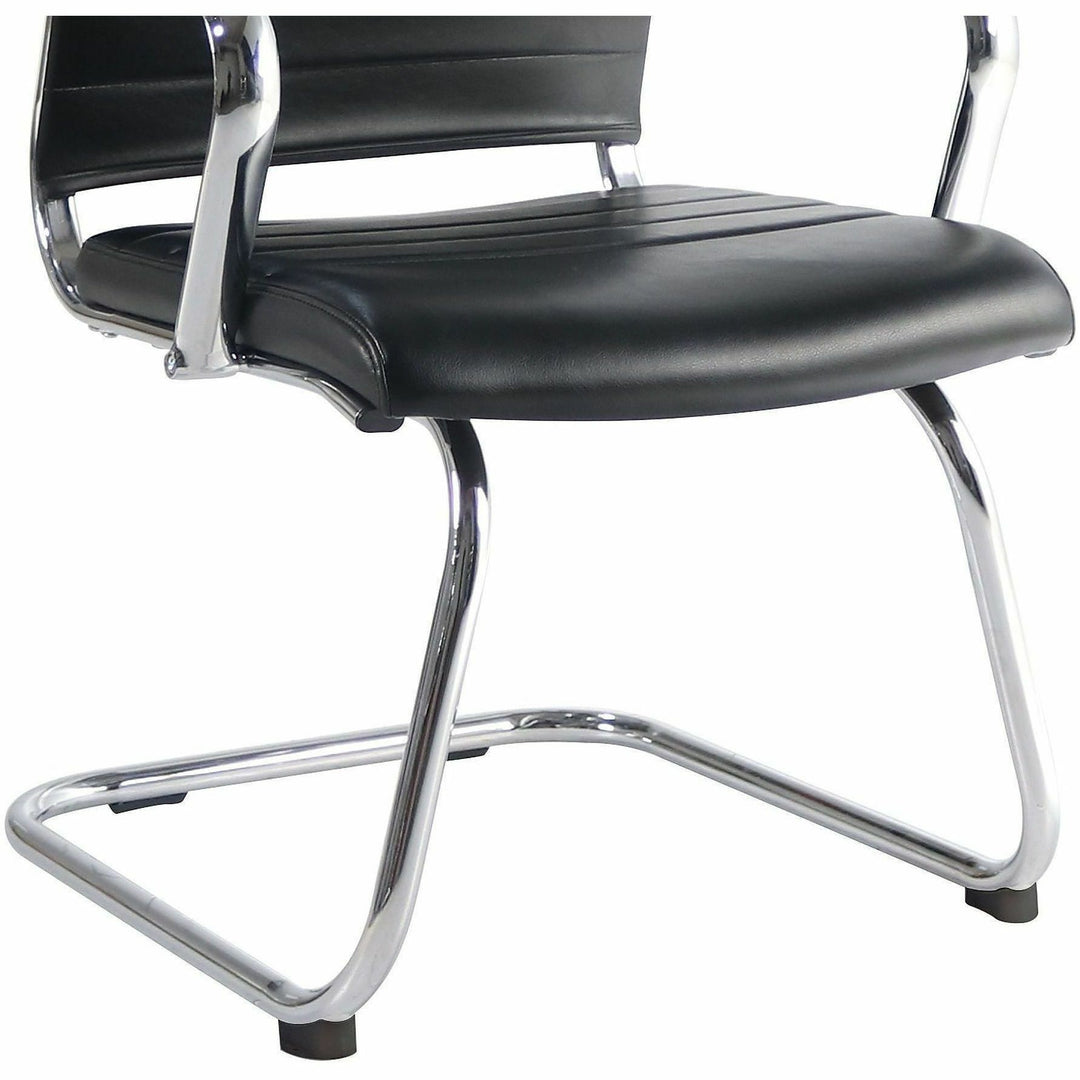 Image of Lorell 63222 Tempo Modern Guest Chair, Chrome Frame Material, Cantilever Base, Black, Leather, Chrome, Armrest, 1 Each