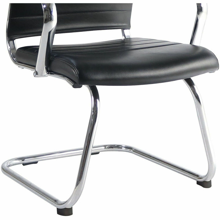 Image of Lorell 63222 Tempo Modern Guest Chair, Chrome Frame Material, Cantilever Base, Black, Leather, Chrome, Armrest, 1 Each