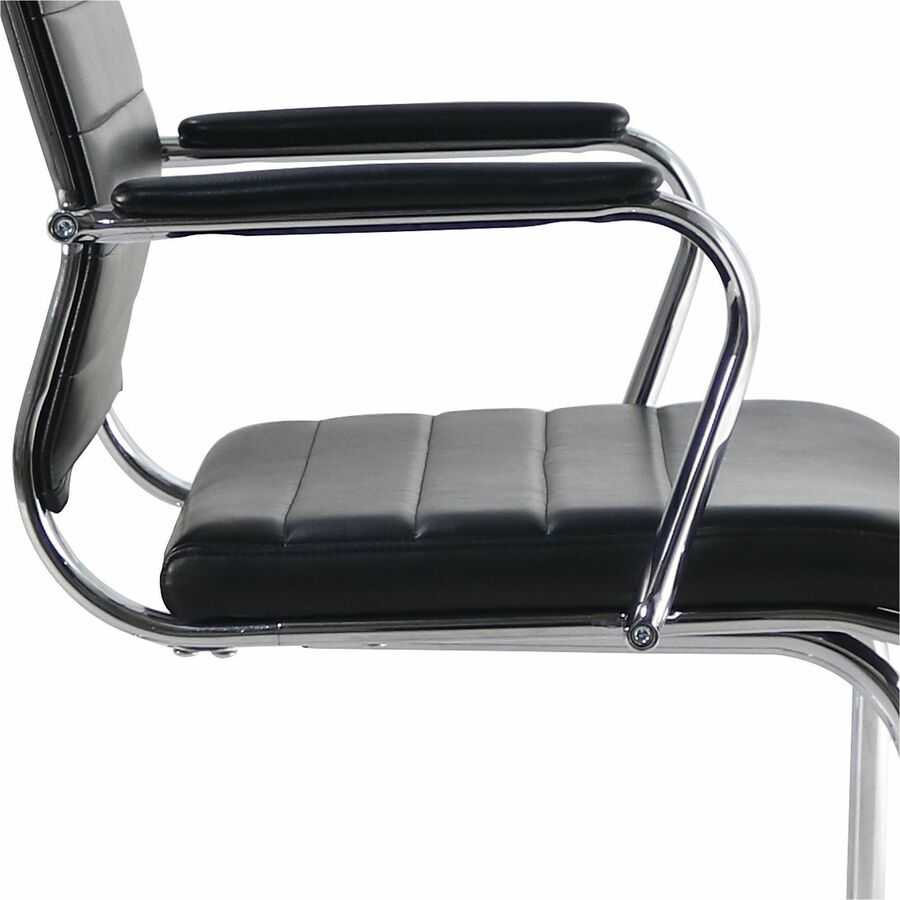 Image of Lorell 63222 Tempo Modern Guest Chair, Chrome Frame Material, Cantilever Base, Black, Leather, Chrome, Armrest, 1 Each