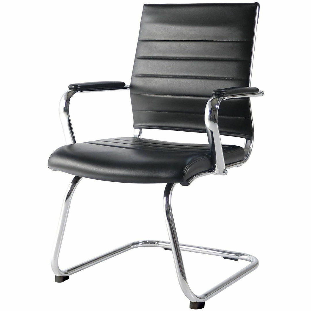 Image of Lorell 63222 Tempo Modern Guest Chair, Chrome Frame Material, Cantilever Base, Black, Leather, Chrome, Armrest, 1 Each