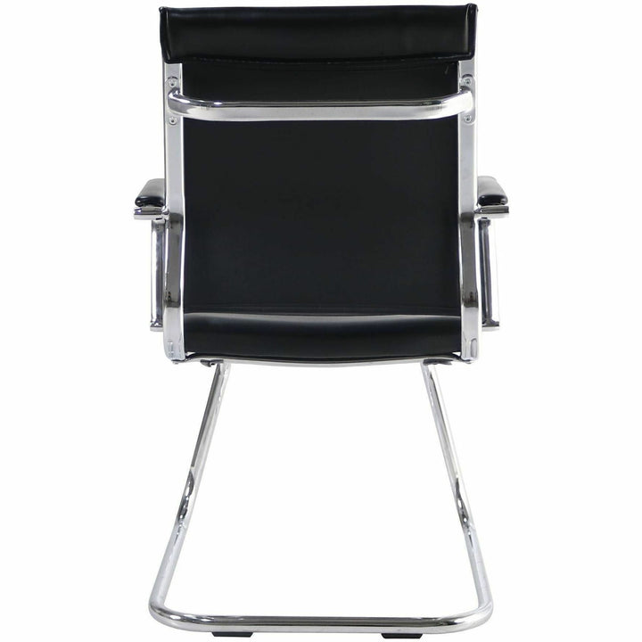 Image of Lorell 63222 Tempo Modern Guest Chair, Chrome Frame Material, Cantilever Base, Black, Leather, Chrome, Armrest, 1 Each