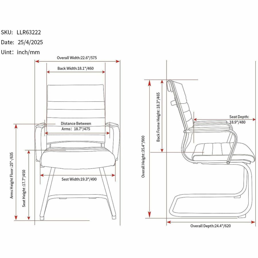 Image of Lorell 63222 Tempo Modern Guest Chair, Chrome Frame Material, Cantilever Base, Black, Leather, Chrome, Armrest, 1 Each