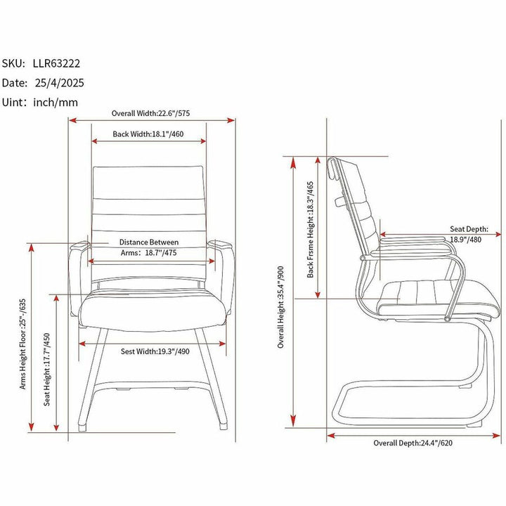 Image of Lorell 63222 Tempo Modern Guest Chair, Chrome Frame Material, Cantilever Base, Black, Leather, Chrome, Armrest, 1 Each