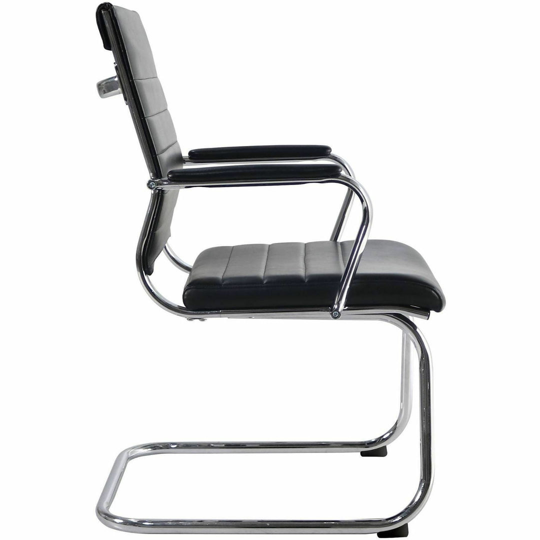 Image of Lorell 63222 Tempo Modern Guest Chair, Chrome Frame Material, Cantilever Base, Black, Leather, Chrome, Armrest, 1 Each