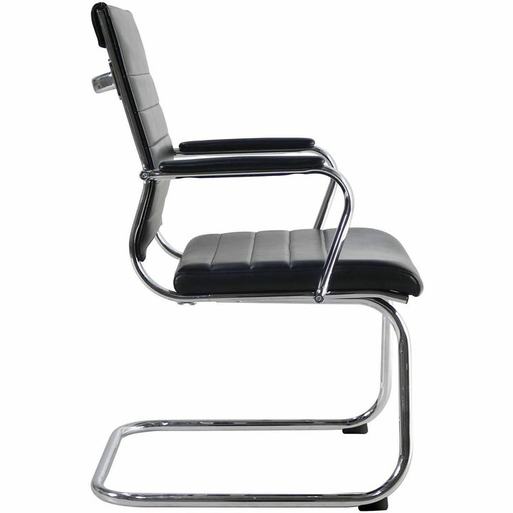 Image of Lorell 63222 Tempo Modern Guest Chair, Chrome Frame Material, Cantilever Base, Black, Leather, Chrome, Armrest, 1 Each