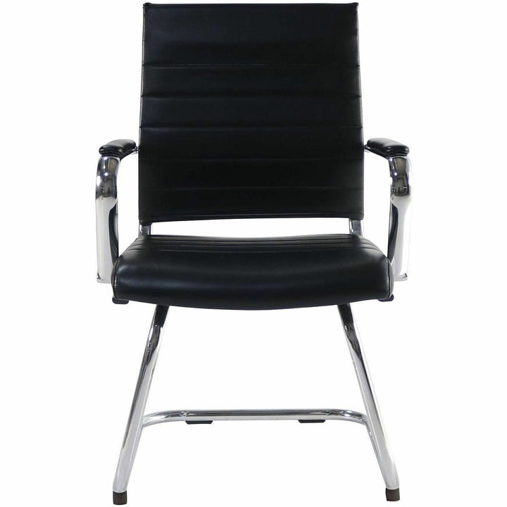 Image of Lorell 63222 Tempo Modern Guest Chair, Chrome Frame Material, Cantilever Base, Black, Leather, Chrome, Armrest, 1 Each