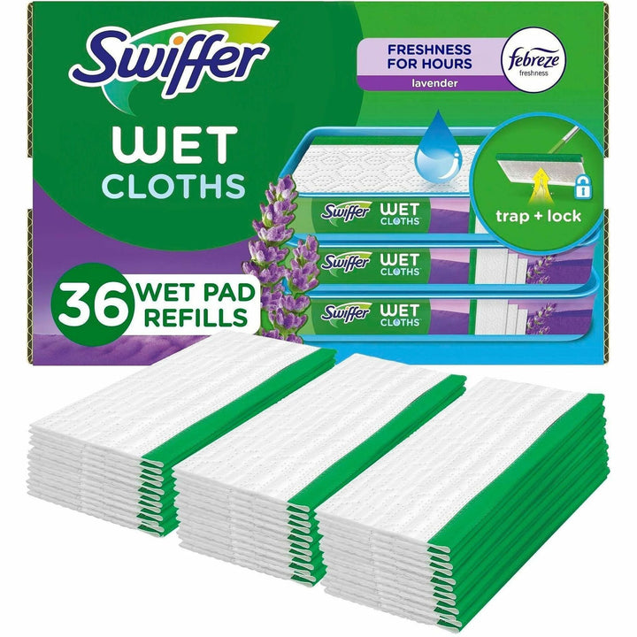 Image of Swiffer 55311 Sweeper Wet Mop Cloths, Lavender Scent, 8" W x 10" Length, Textured, White, 12 / Box