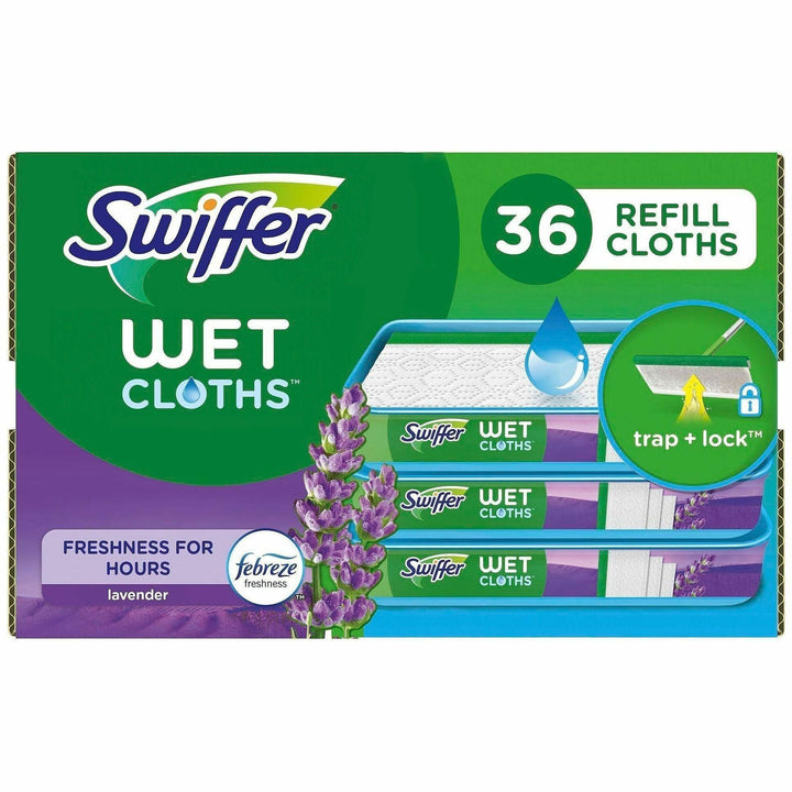 Image of Swiffer 55311 Sweeper Wet Mop Cloths, Lavender Scent, 8" W x 10" Length, Textured, White, 12 / Box
