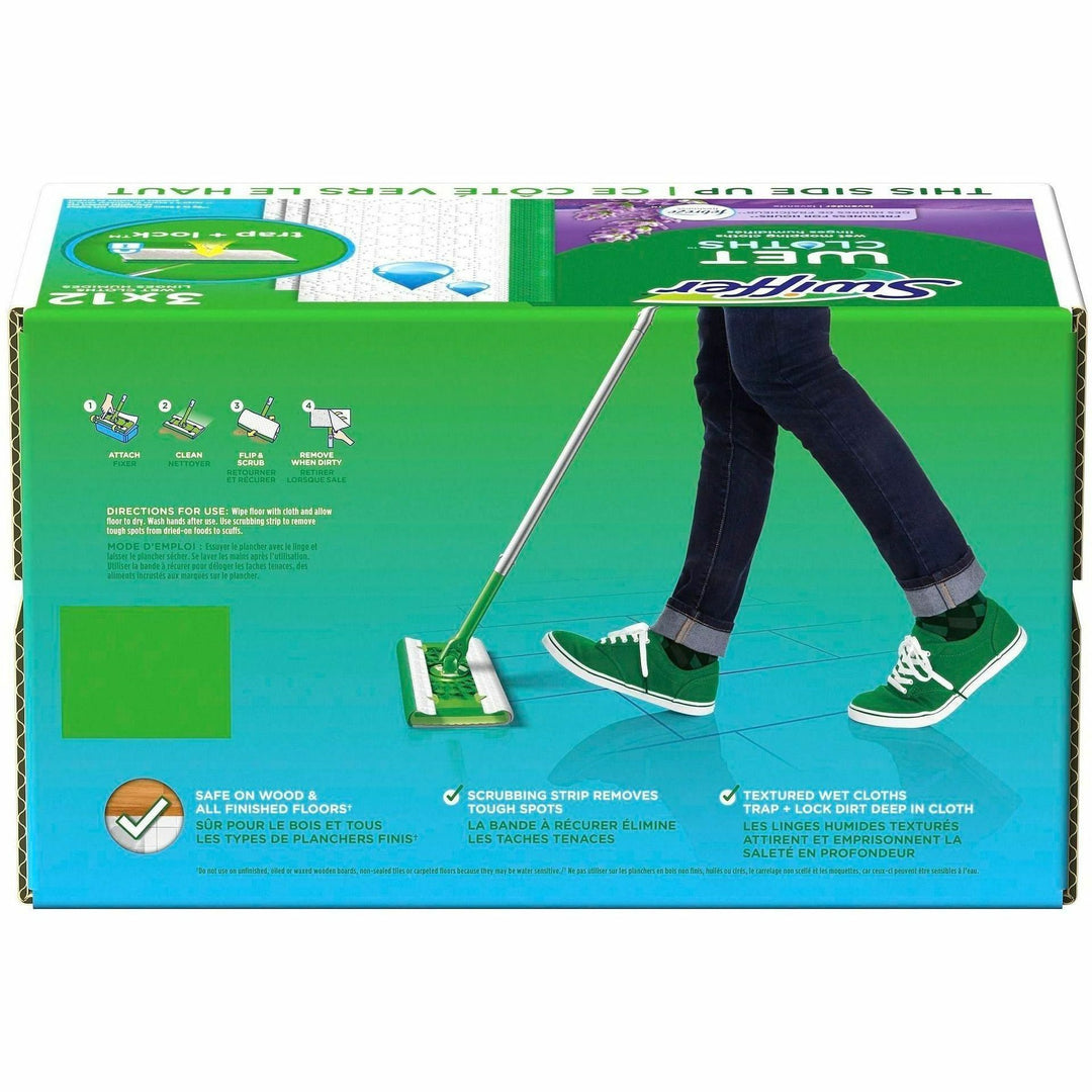 Image of Swiffer 55311 Sweeper Wet Mop Cloths, Lavender Scent, 8" W x 10" Length, Textured, White, 12 / Box