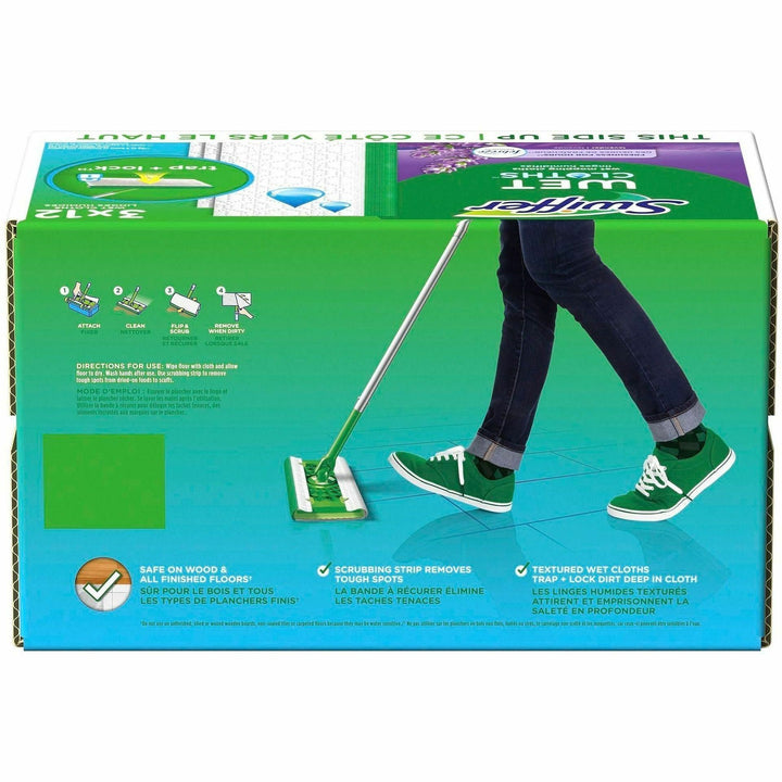 Image of Swiffer 55311 Sweeper Wet Mop Cloths, Lavender Scent, 8" W x 10" Length, Textured, White, 12 / Box