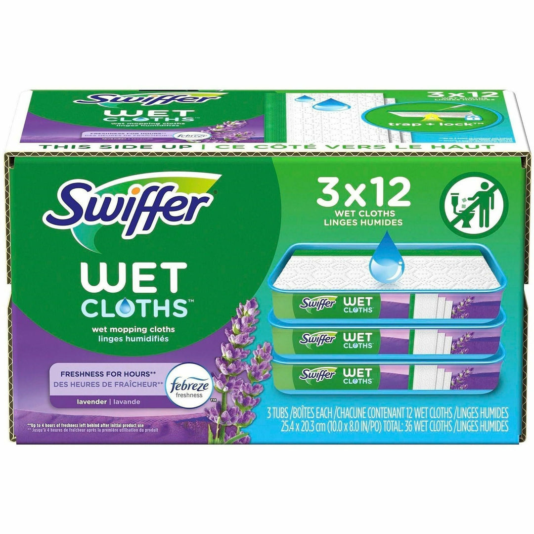 Image of Swiffer 55311 Sweeper Wet Mop Cloths, Lavender Scent, 8" W x 10" Length, Textured, White, 12 / Box