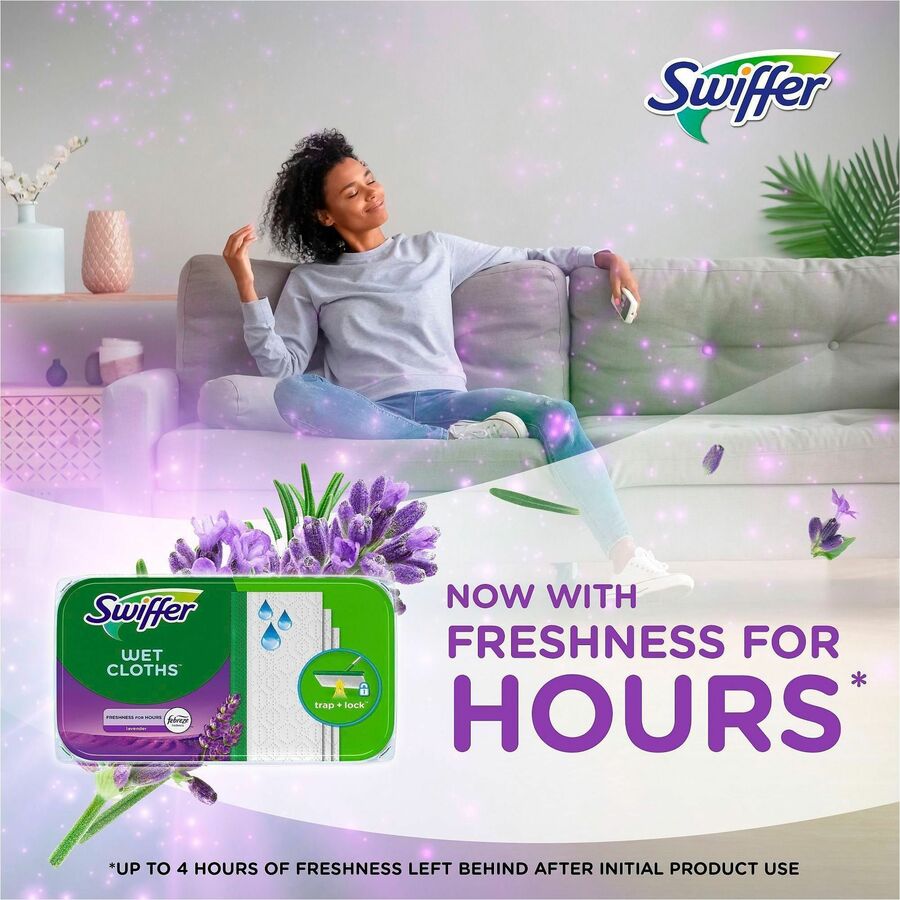 Image of Swiffer 55311CT Sweeper Wet Mop Cloths, Lavender Scent, 8" W x 10" Length, Textured, White, 3 / Carton