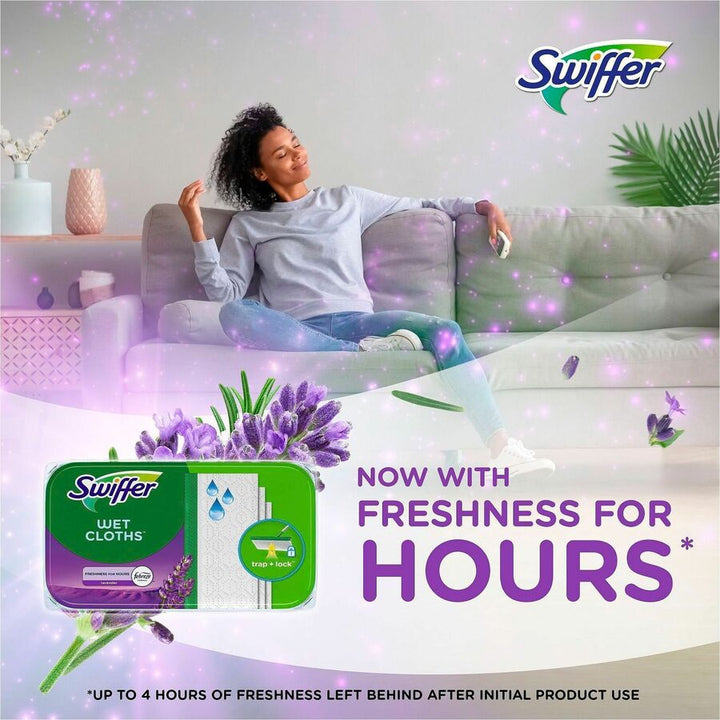 Image of Swiffer 55311CT Sweeper Wet Mop Cloths, Lavender Scent, 8" W x 10" Length, Textured, White, 3 / Carton