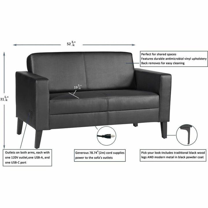 Image of Lorell 86951 Clarke Series Loveseat with Antimicrobial Upholstery and Power, 53.2" x 29.8" x 31" Overall Dimension, 1 Each