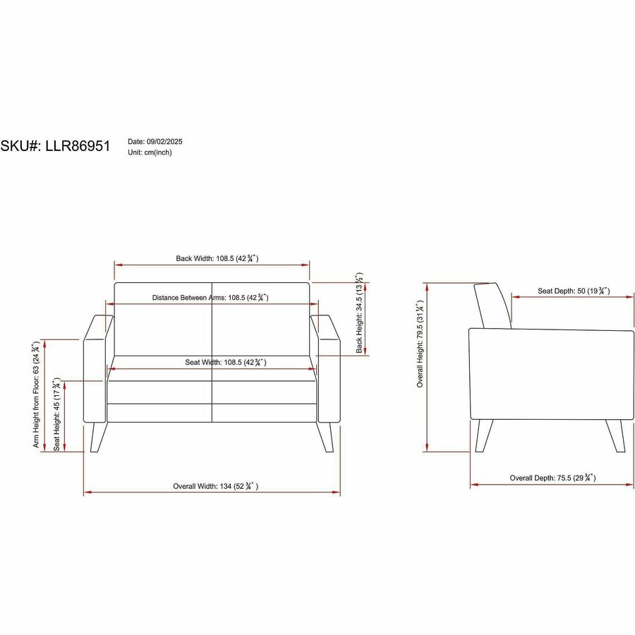 Image of Lorell 86951 Clarke Series Loveseat with Antimicrobial Upholstery and Power, 53.2" x 29.8" x 31" Overall Dimension, 1 Each