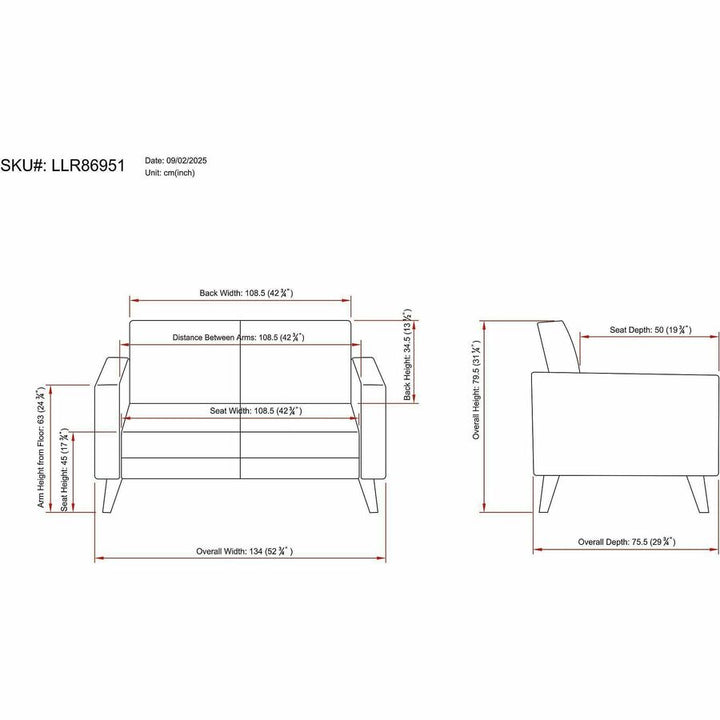 Image of Lorell 86951 Clarke Series Loveseat with Antimicrobial Upholstery and Power, 53.2" x 29.8" x 31" Overall Dimension, 1 Each