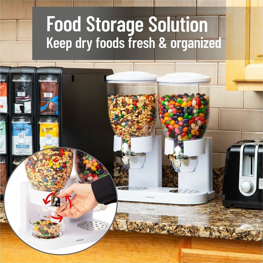 Image of Mind Reader CEREALD2-WHT Double Cereal Dispenser, Food, Food Storage, Storing, White, 1 Each
