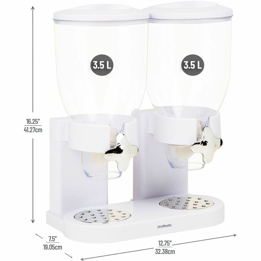Image of Mind Reader CEREALD2-WHT Double Cereal Dispenser, Food, Food Storage, Storing, White, 1 Each