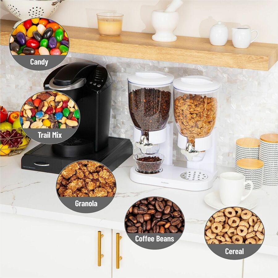 Image of Mind Reader CEREALD2-WHT Double Cereal Dispenser, Food, Food Storage, Storing, White, 1 Each