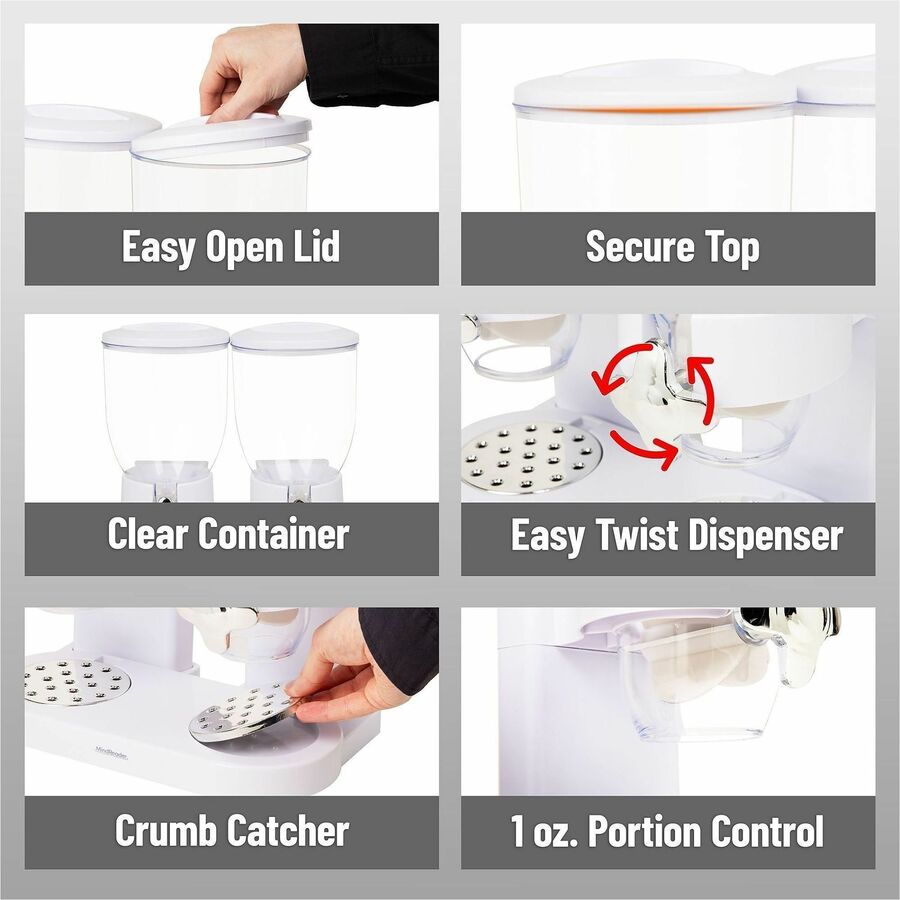 Image of Mind Reader CEREALD2-WHT Double Cereal Dispenser, Food, Food Storage, Storing, White, 1 Each